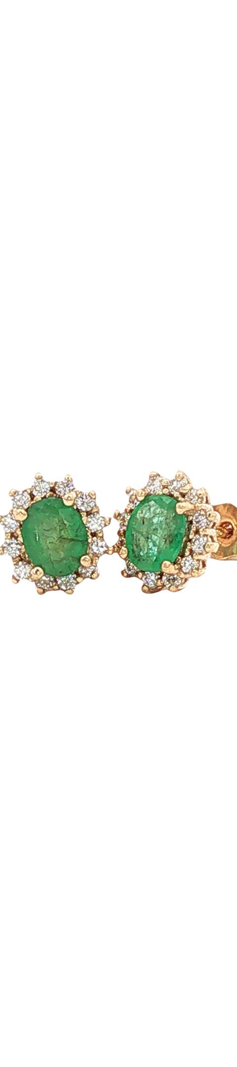 Vintage 14K Gold Stud Earrings with Emerald and Diamond